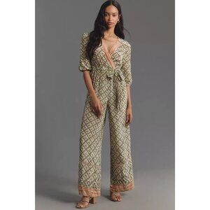 NWT Farm Rio x Anthropologie V-Neck Jumpsuit Mushrooms Size S Lightweight